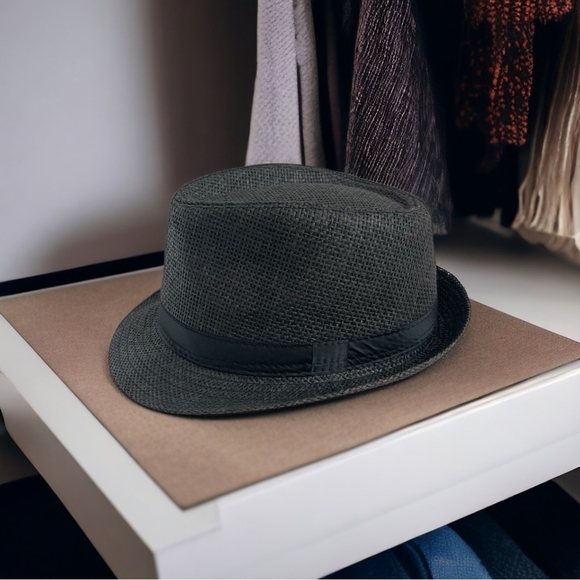 Men’s Hat EOZY Gray Fedora Hat Short Brim Hat Black Banded Hat Summer Straw Hat - Picture 1 of 5